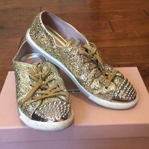 Miu Miu Gold Glitter Sneakers!
